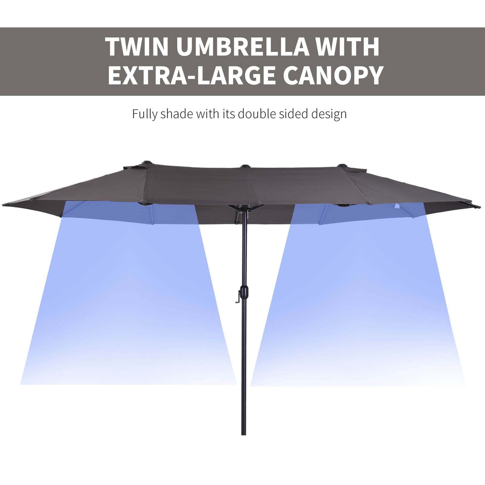 15' Outdoor Double Sided Market Patio Umbrella Steel Rectangular - Grey