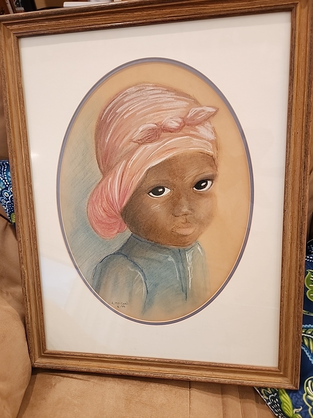 Young African American Girl Original Drawing Date 1983 Double Matted Under Glass
