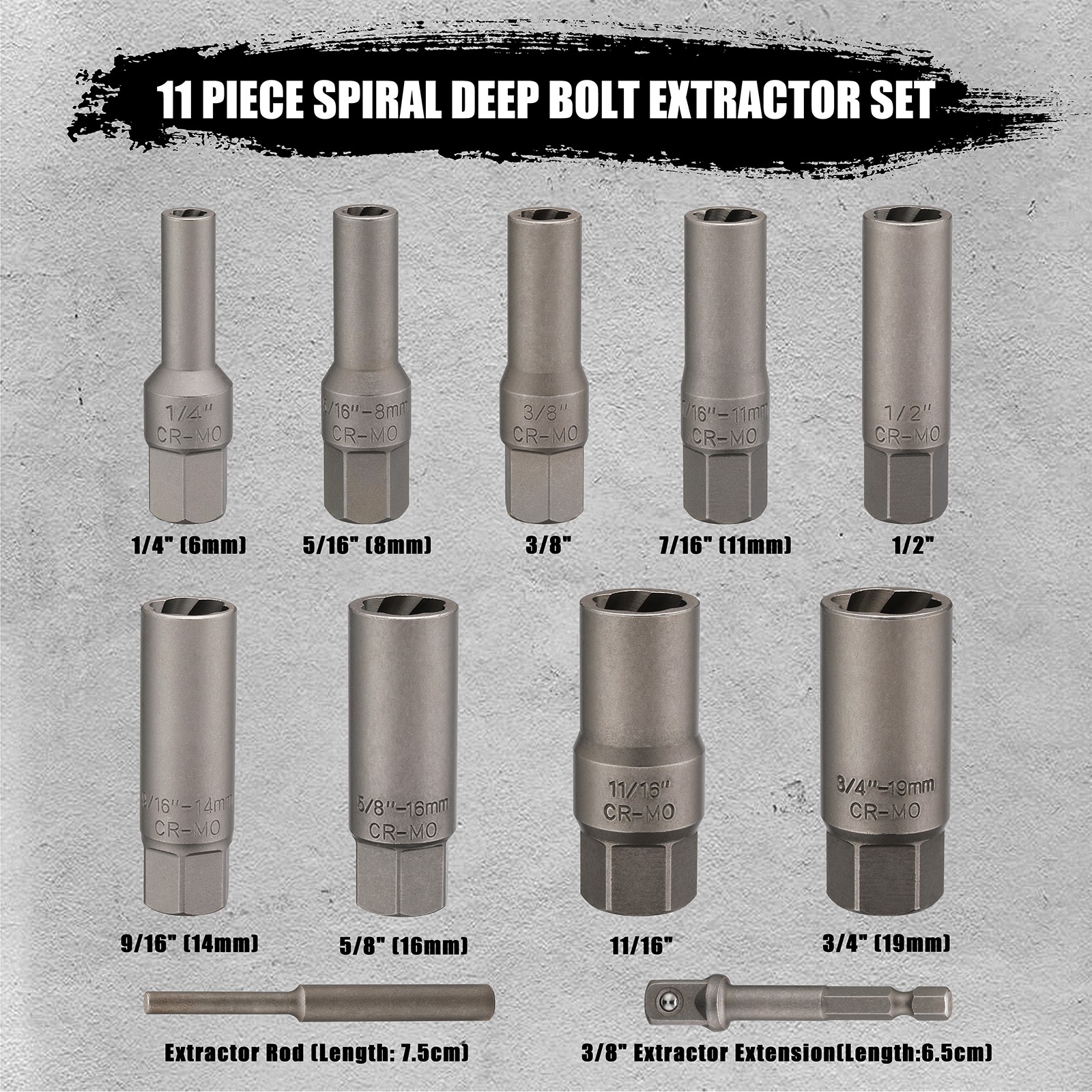 11 PCS Spiral Type Deep Bolt Extractor Spark Plug, Bolt Remover Set Screws Nuts