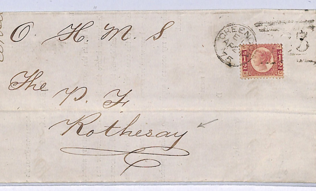 GB QV BANTAM ½d Plate 6 HALFPENNY *OHMS* Cover Greenock 1875 Rothesay XB49