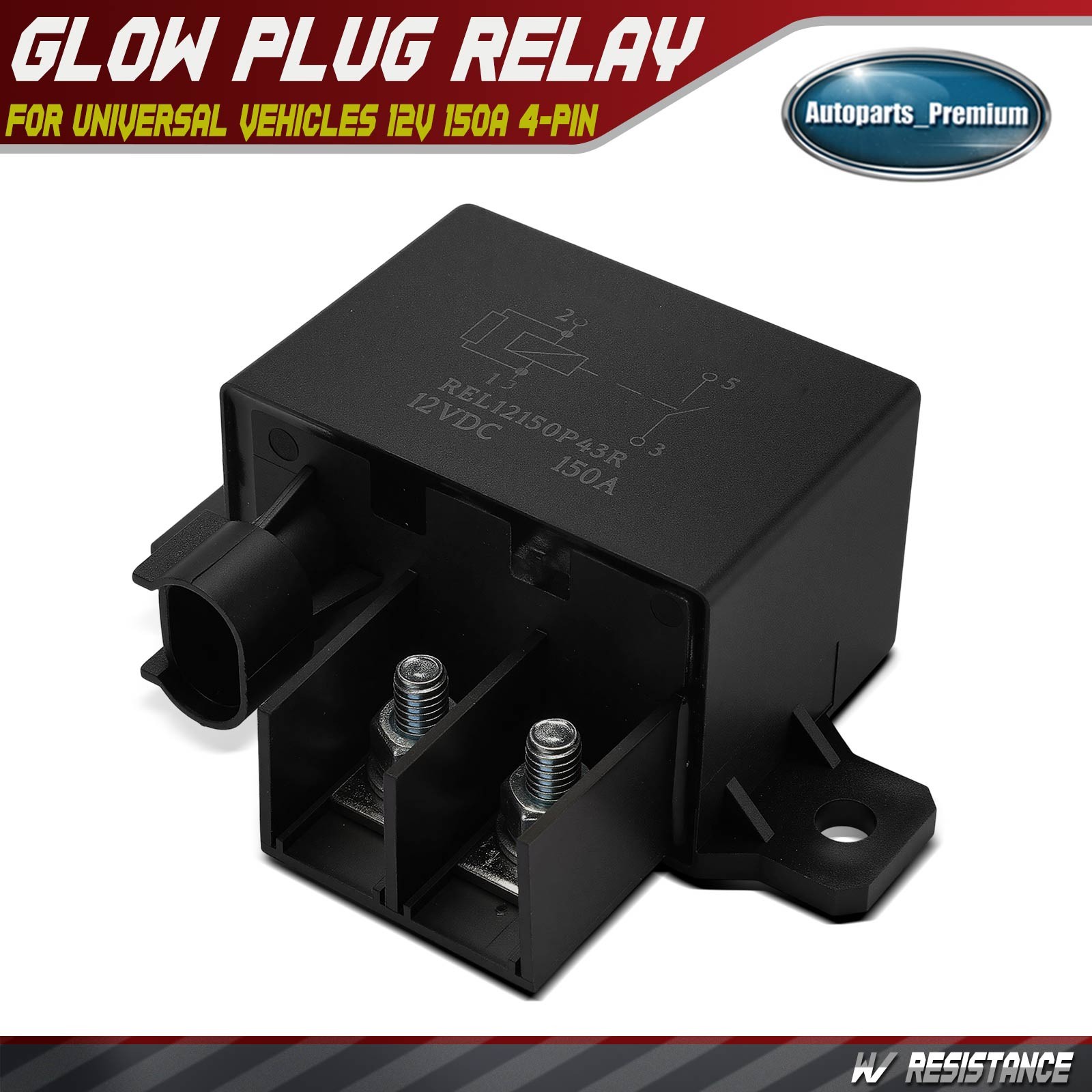 12V 150A 4-Pin Relay w/ Resistance & Bracket for Universal Car Trucks Vehicles