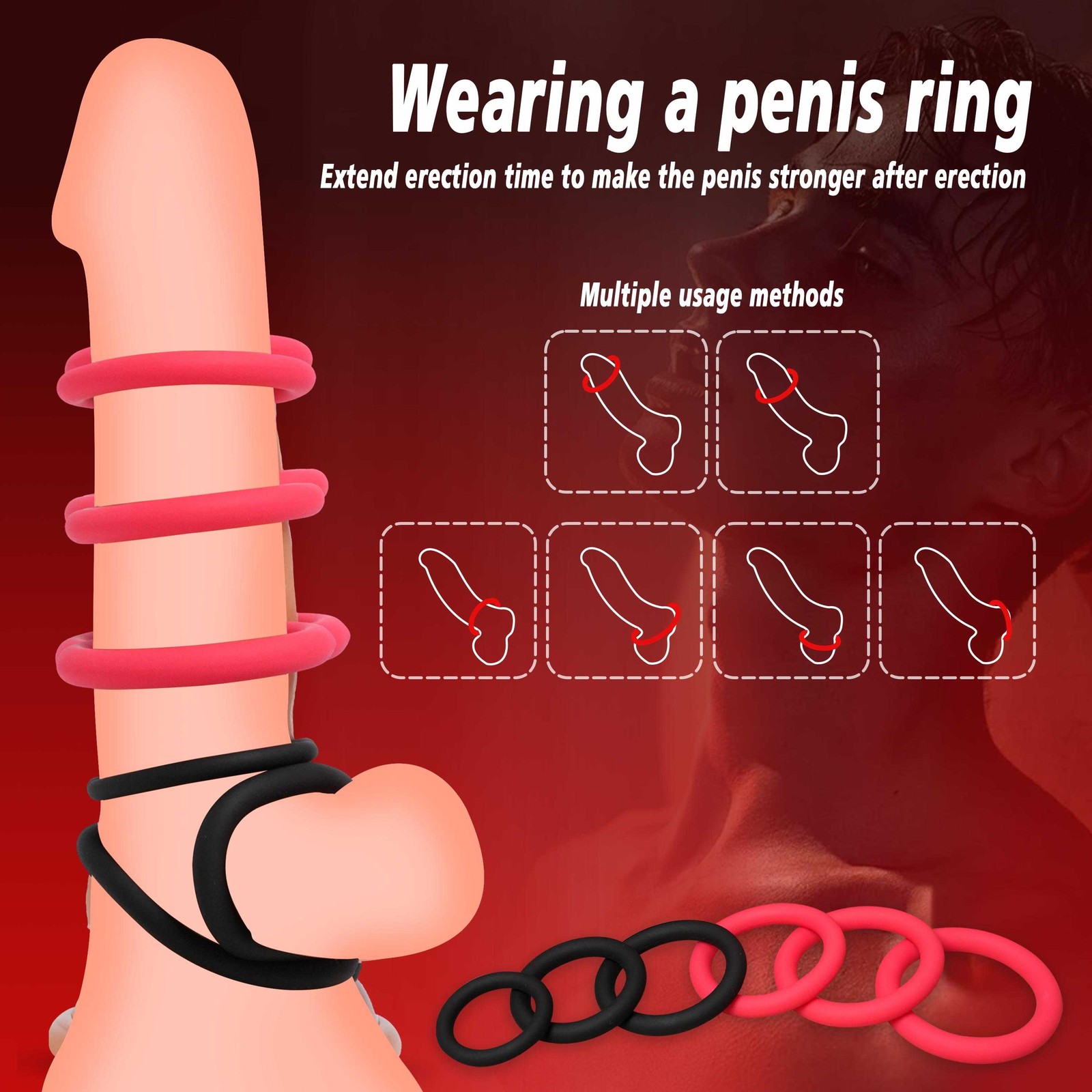 7PCS Silicone Cock Ring Super Stretchy Strong Stay Hard Penis Rings Men Sex Toys