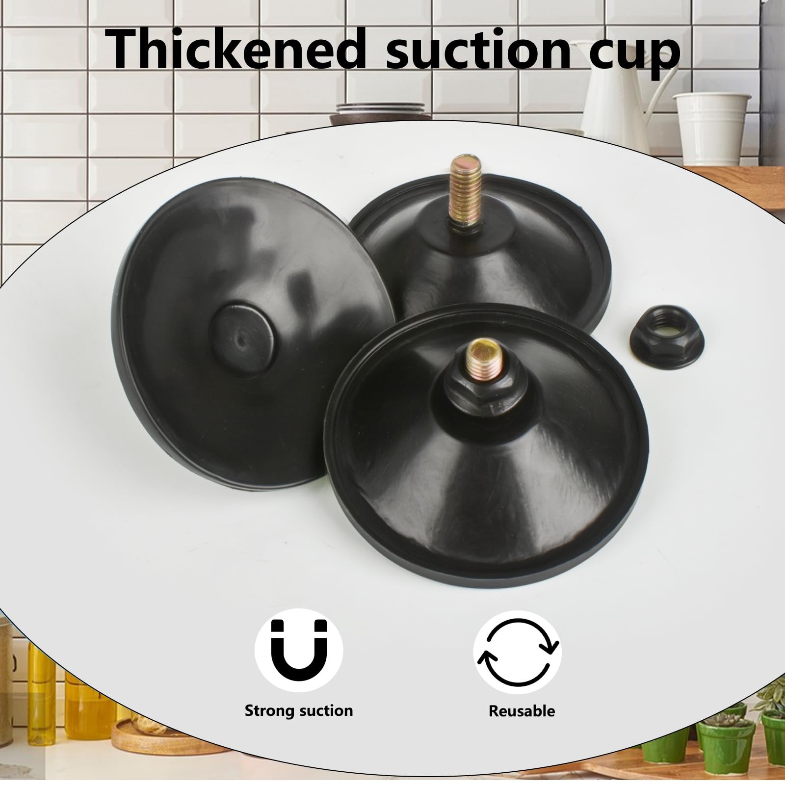 6 Pcs Heavy Duty Black Suction Cups with M6 x 14 Thread Screw, Clear PVC, Extra