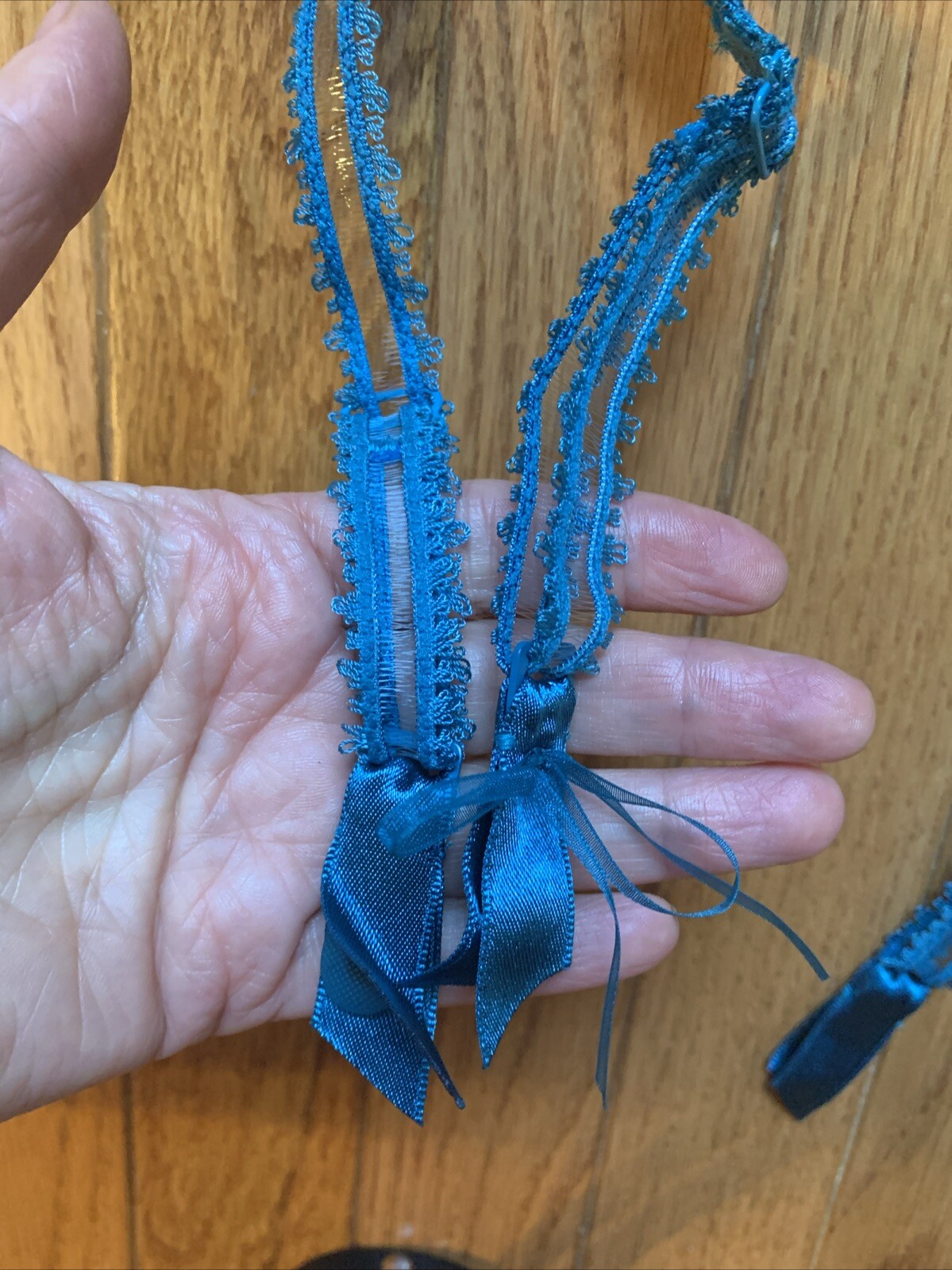 NWT FELINA Lingerie Crochet LACE GARTER BELT Teal 2148 P/S