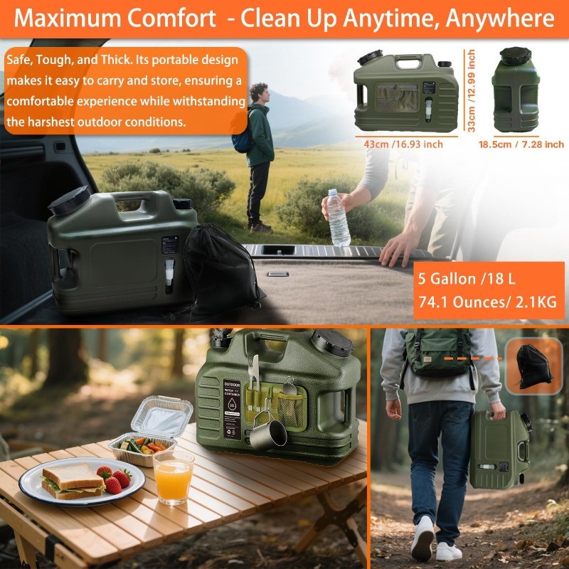 Portable Camping Shower with 5-Gallon Water Jug, Rechargeable IPX7 Waterproof