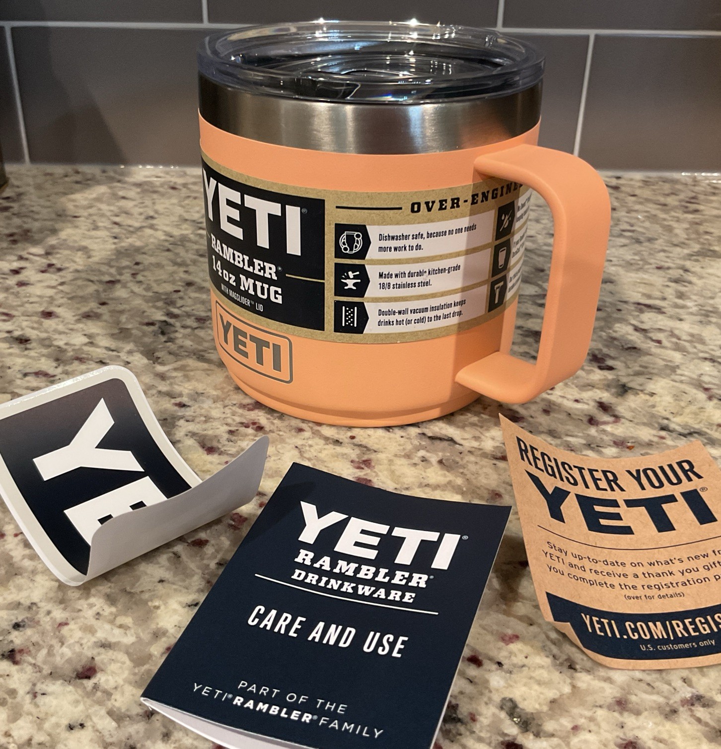 YETI Rambler 14 oz Mug with MagSlider Lid LOWCOUNTRY PEACH No Sweat Camp Cup NWT