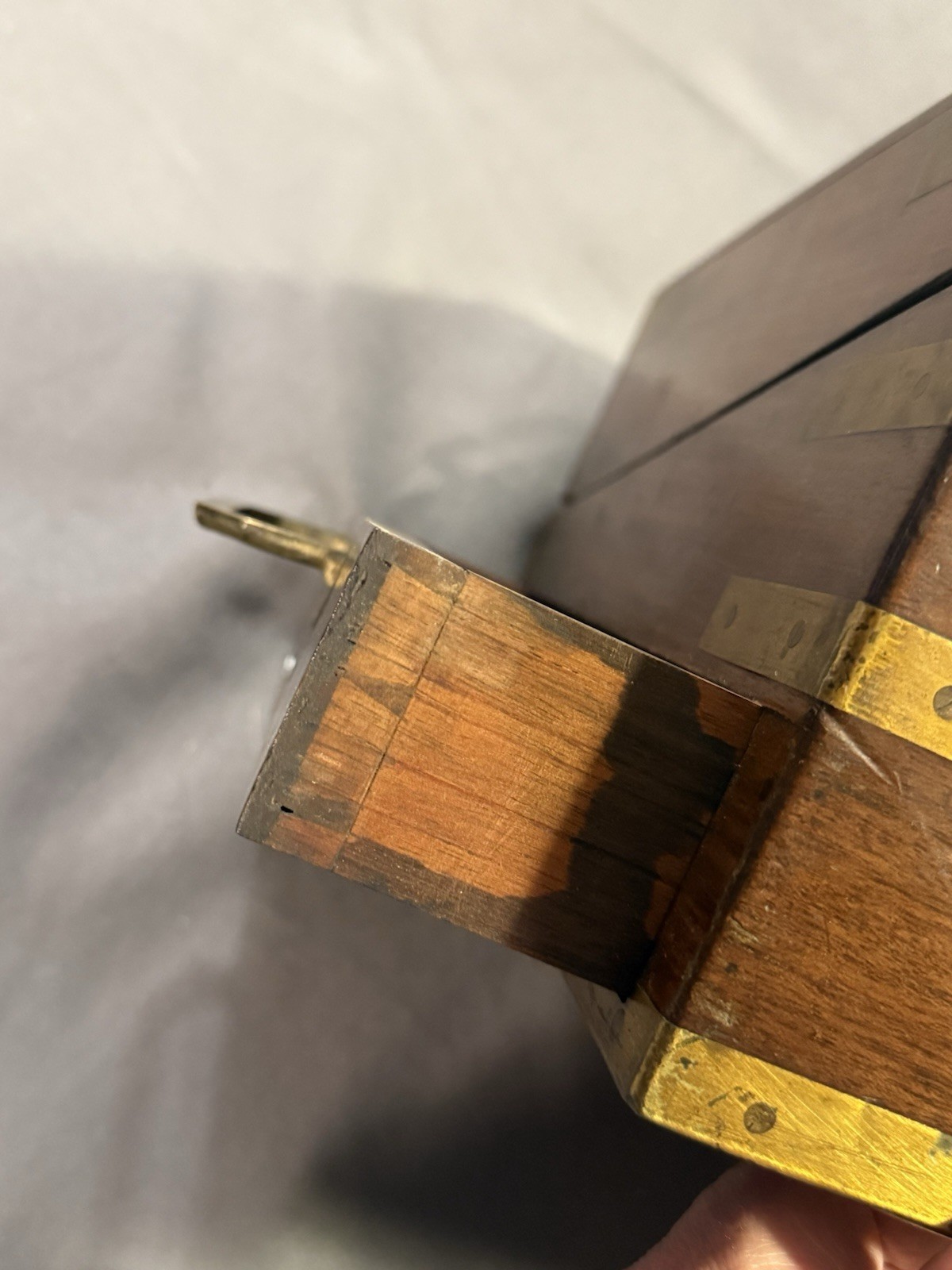 Early Antique Wood & Brass Bound Military Campaign Writing Desk