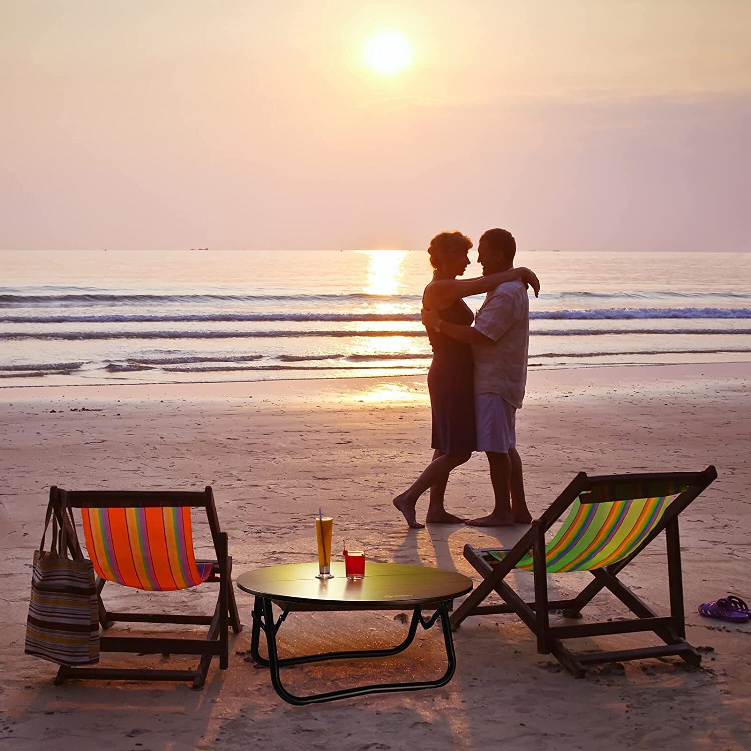 VILLEY Bamboo Round Folding Table with Carrying Bag Half-fold Portable Aluminum