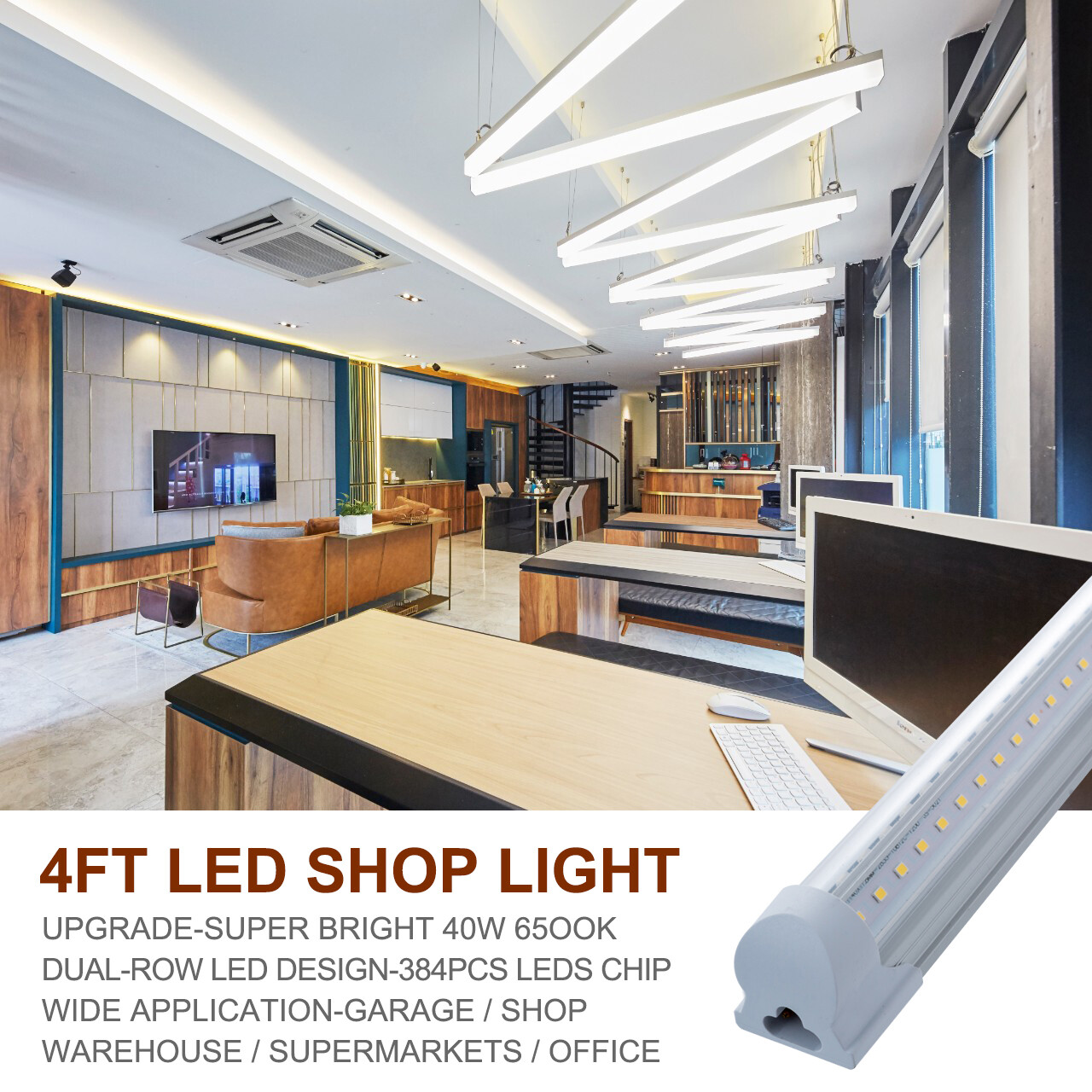 6 PACK 4FT 40W LED Shop Light 6000K Super Bright White High Output Linkable