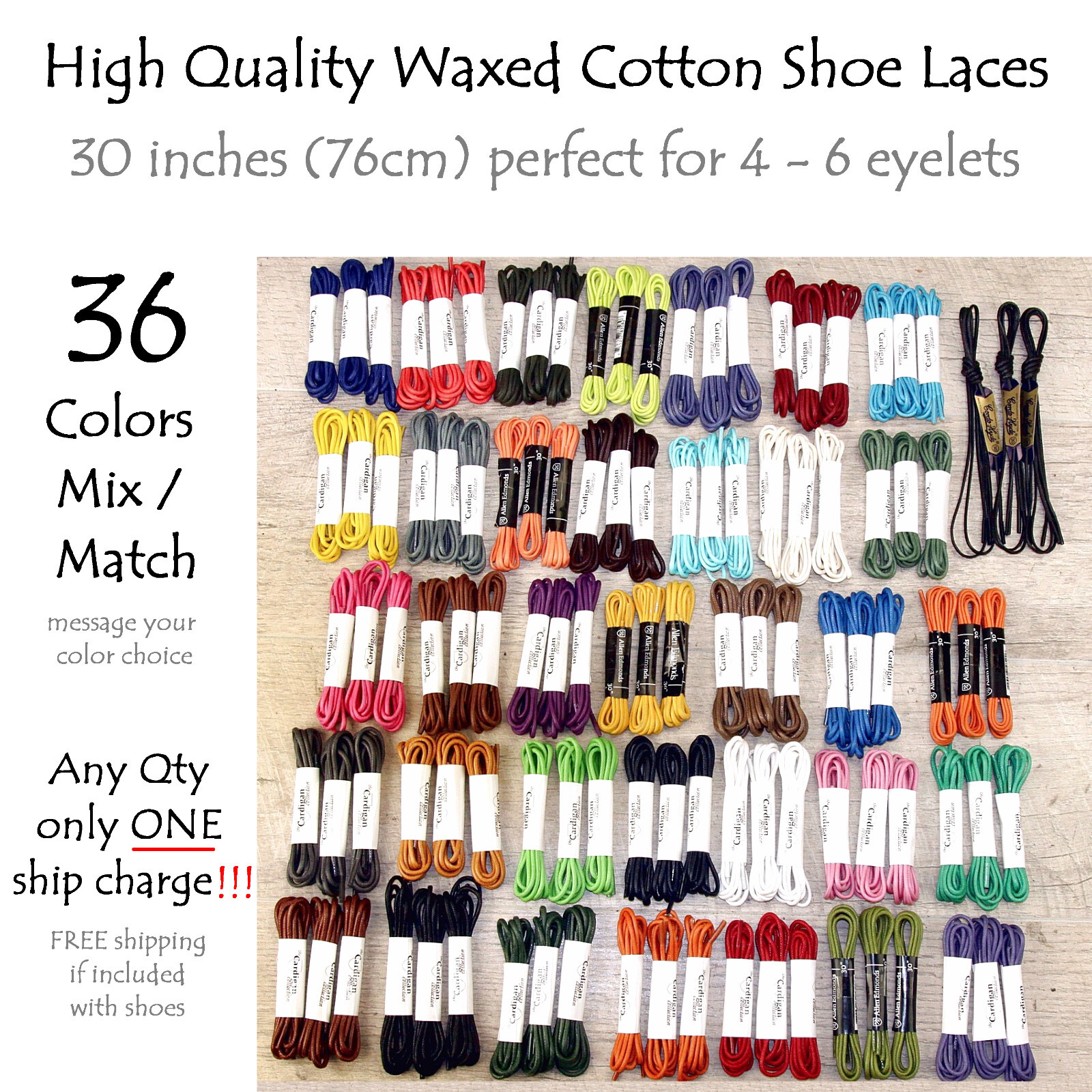 MIX MATCH COLORS dress SHOELACES laces (any qty =one ship charge) Allen Edmonds