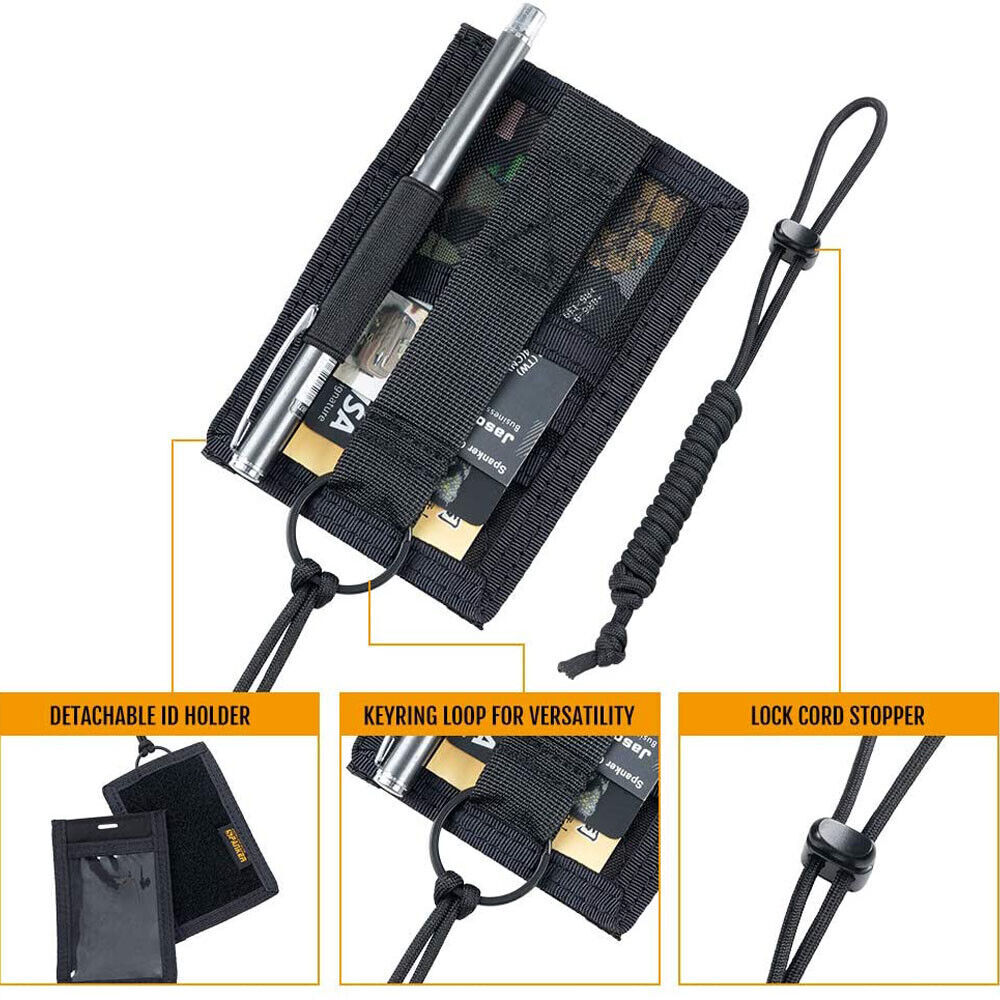 Tactical ID Card Credit Organizer Hook Loop Patch Badge Holder With Neck Lanyard