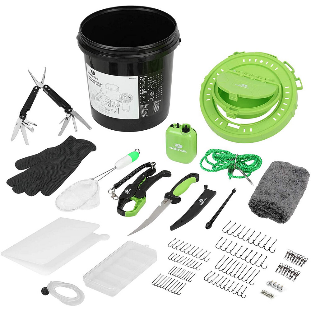 Mossy Oak 126PC Fishing Tool Kit 25 in 1 Fishing Multitool Pliers Bait Bucket