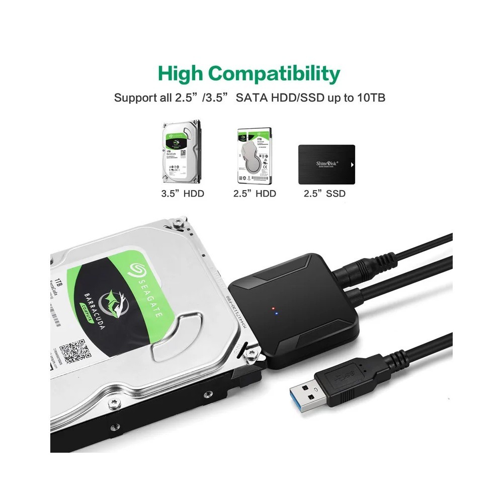 USB 3.0 to SATA III Adapter For 2.5" 3.5" SSD HDD Hard Drive - With Power Supply