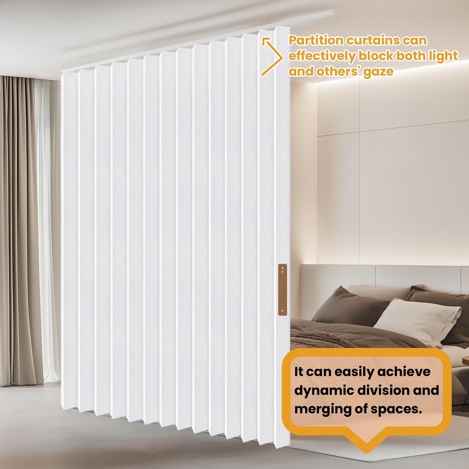 Hanging Accordion Room Divider with Track System - Ceiling-Mounted Partition ...