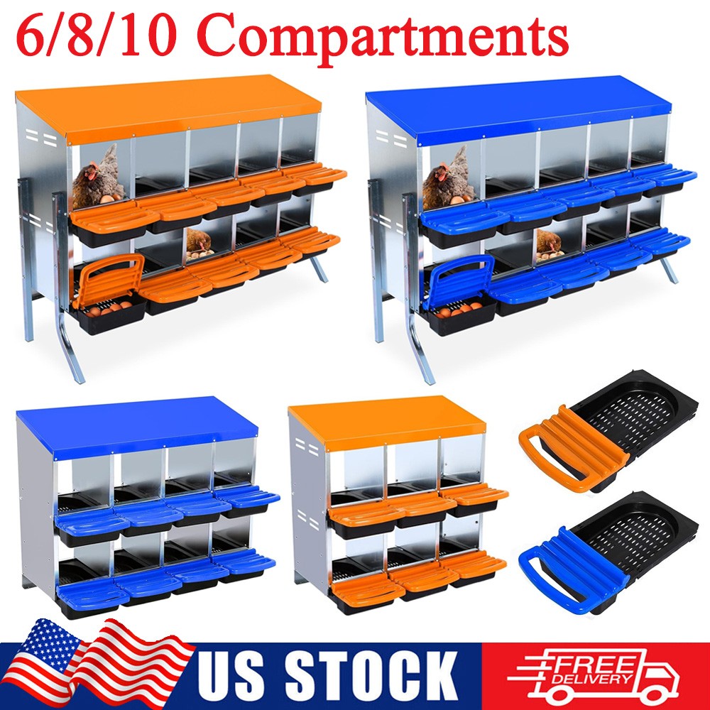 6/8/10 Holes Chicken Nesting Boxes Roll Away Hen Egg Laying Box for Chicken Coop