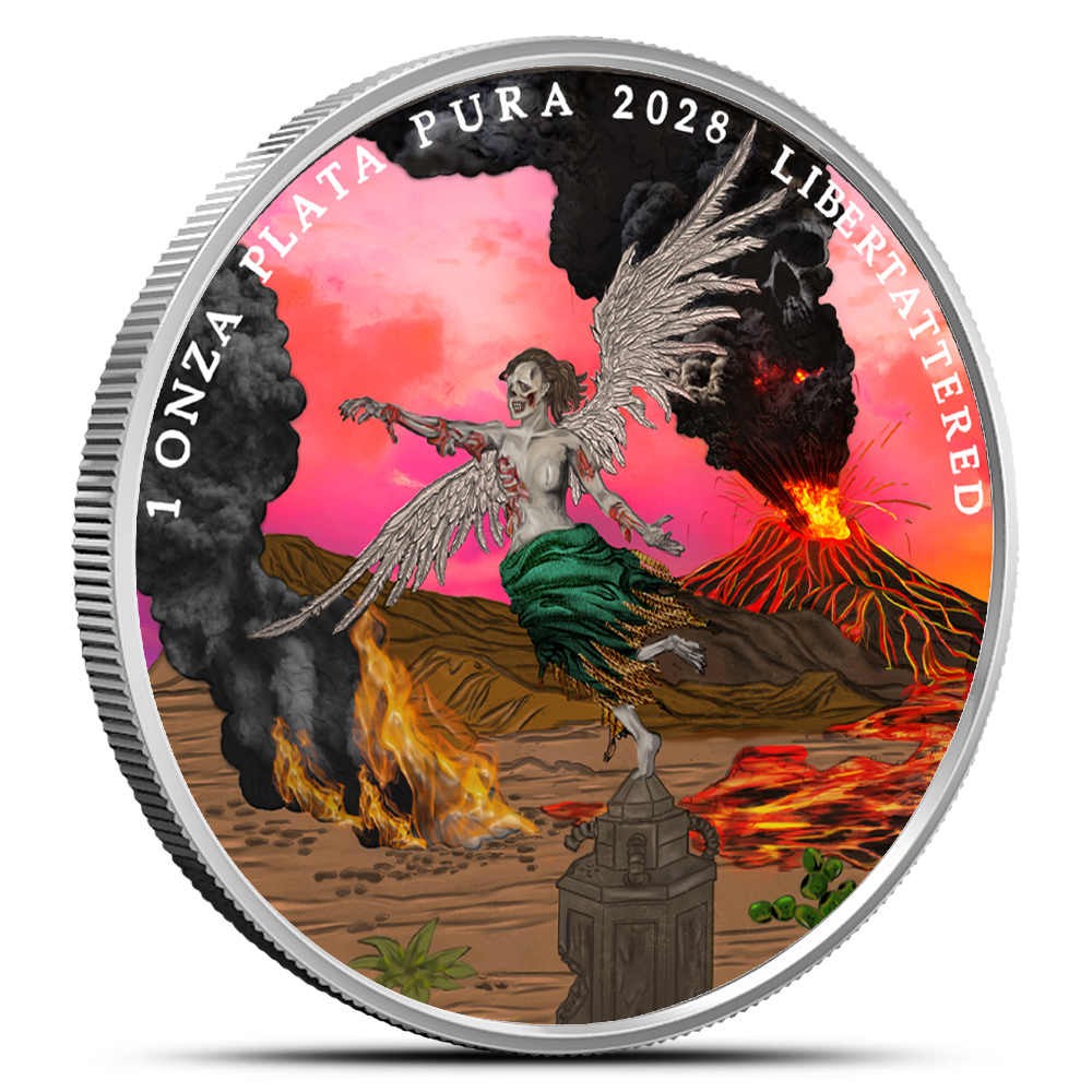 1 oz Colorized Zombucks World Libertattered Silver Round (New)