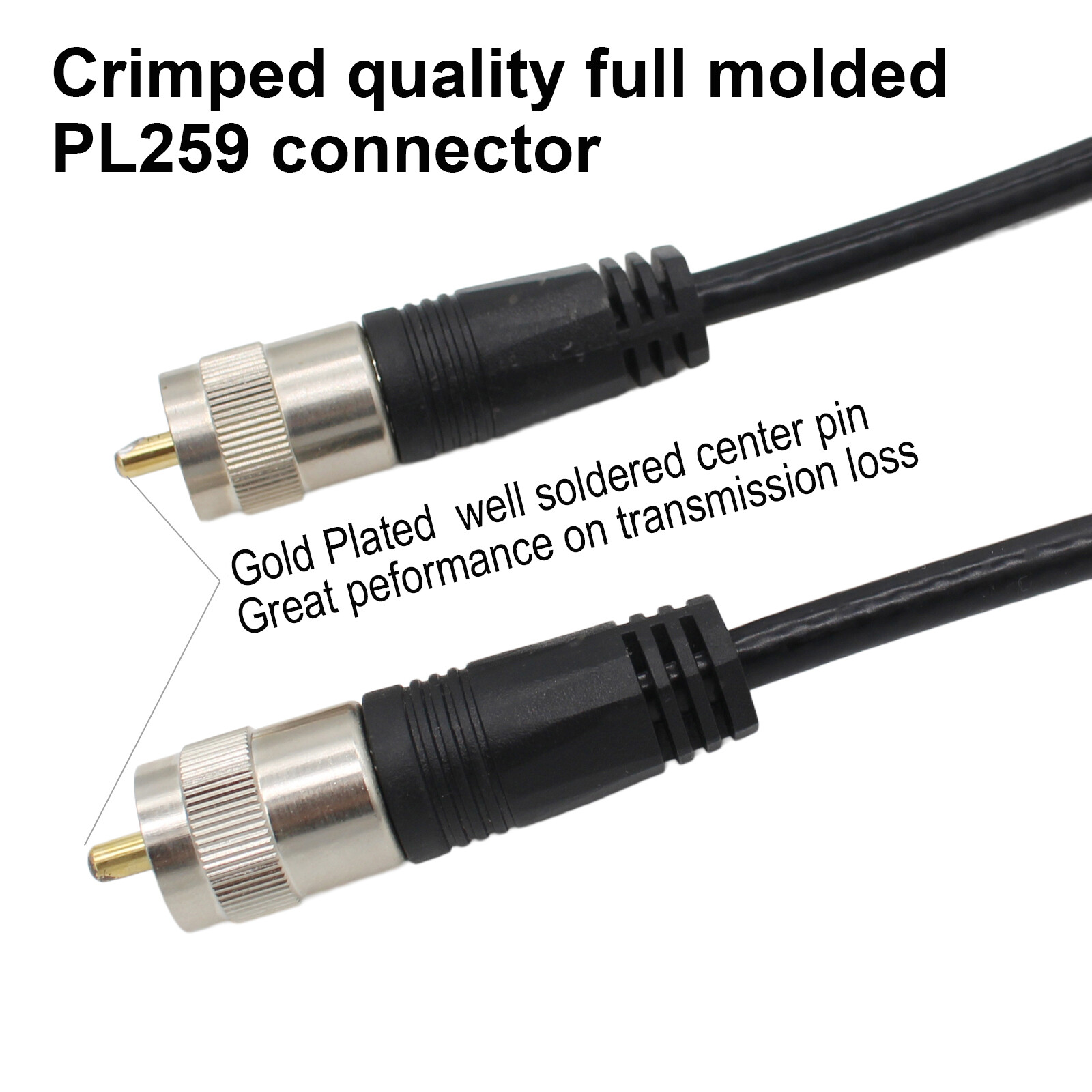 20/50/100ft RG8X Cable Coaxial CB Coax UHF PL259 Connector Male to Male Antenna