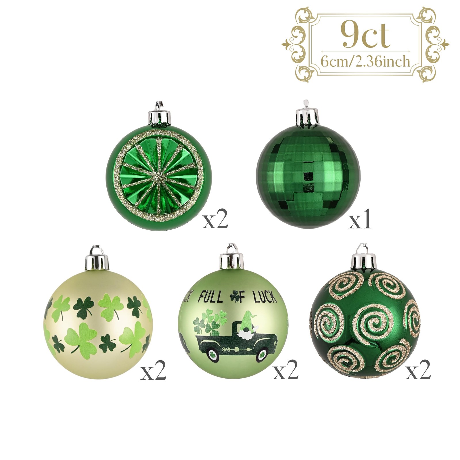 St Patricks Day Decorations Shamrock Tree Ornament Set, 9pcs 2.36inch Hanging...