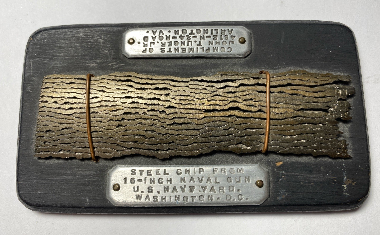 READ Vintage Souvenir STEEL CHIP FROM 16 Inch U.S. NAVAL GUN John T. Unger Jr