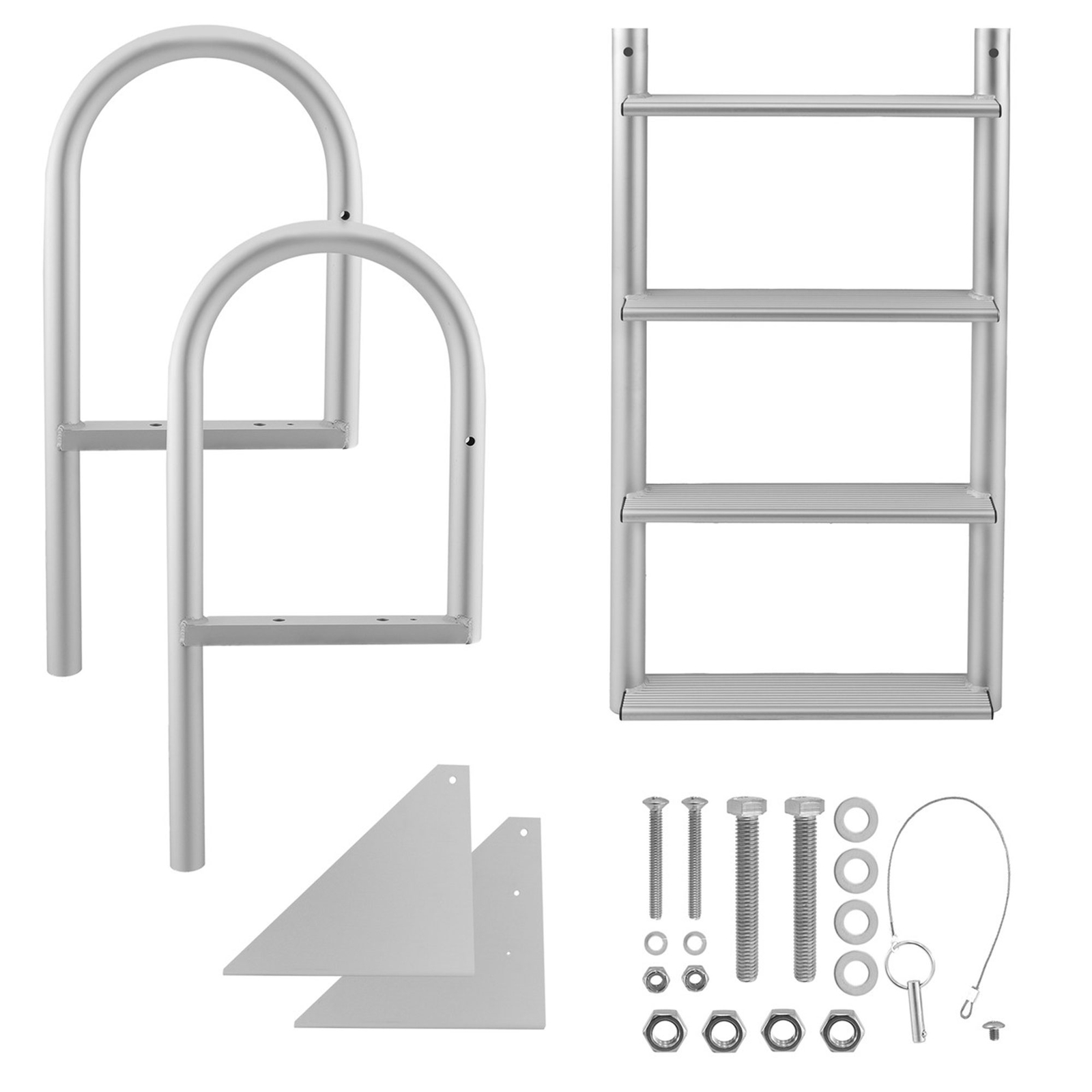 RecPro 4 Step Aluminum Marine Grade Dock Pier Flip Up Ladder, Silver (Open Box)