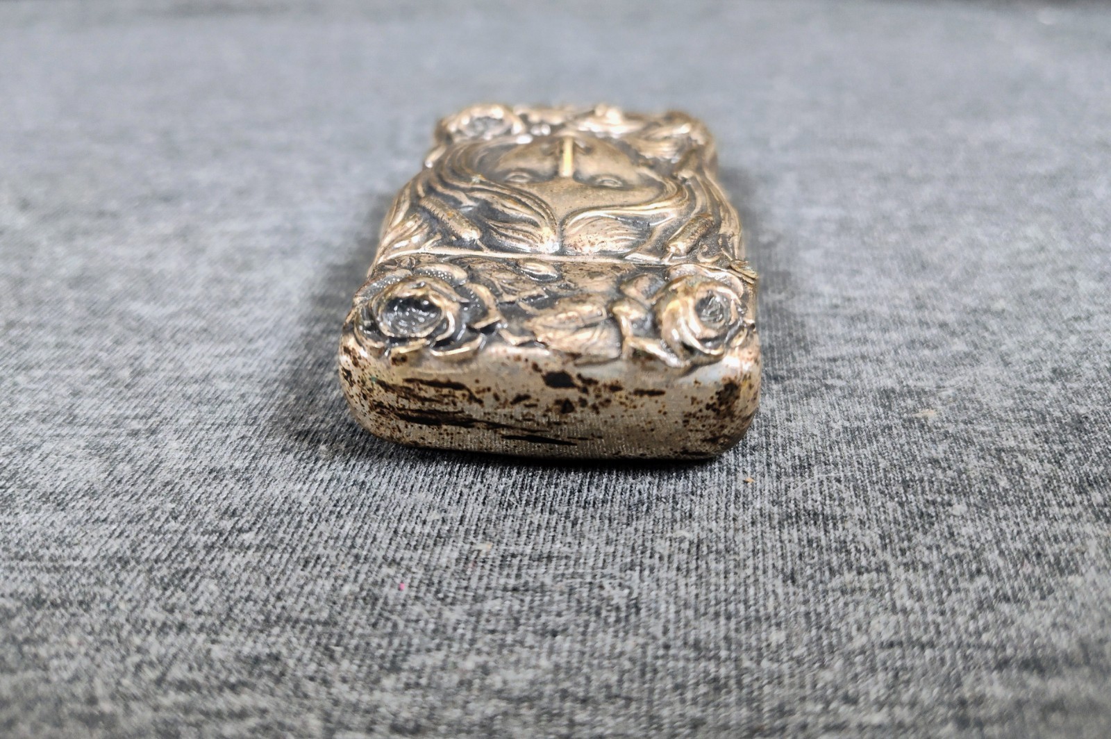 1870's Antique German Silver Art Nouveau Woman Lady Match Safe Vesta