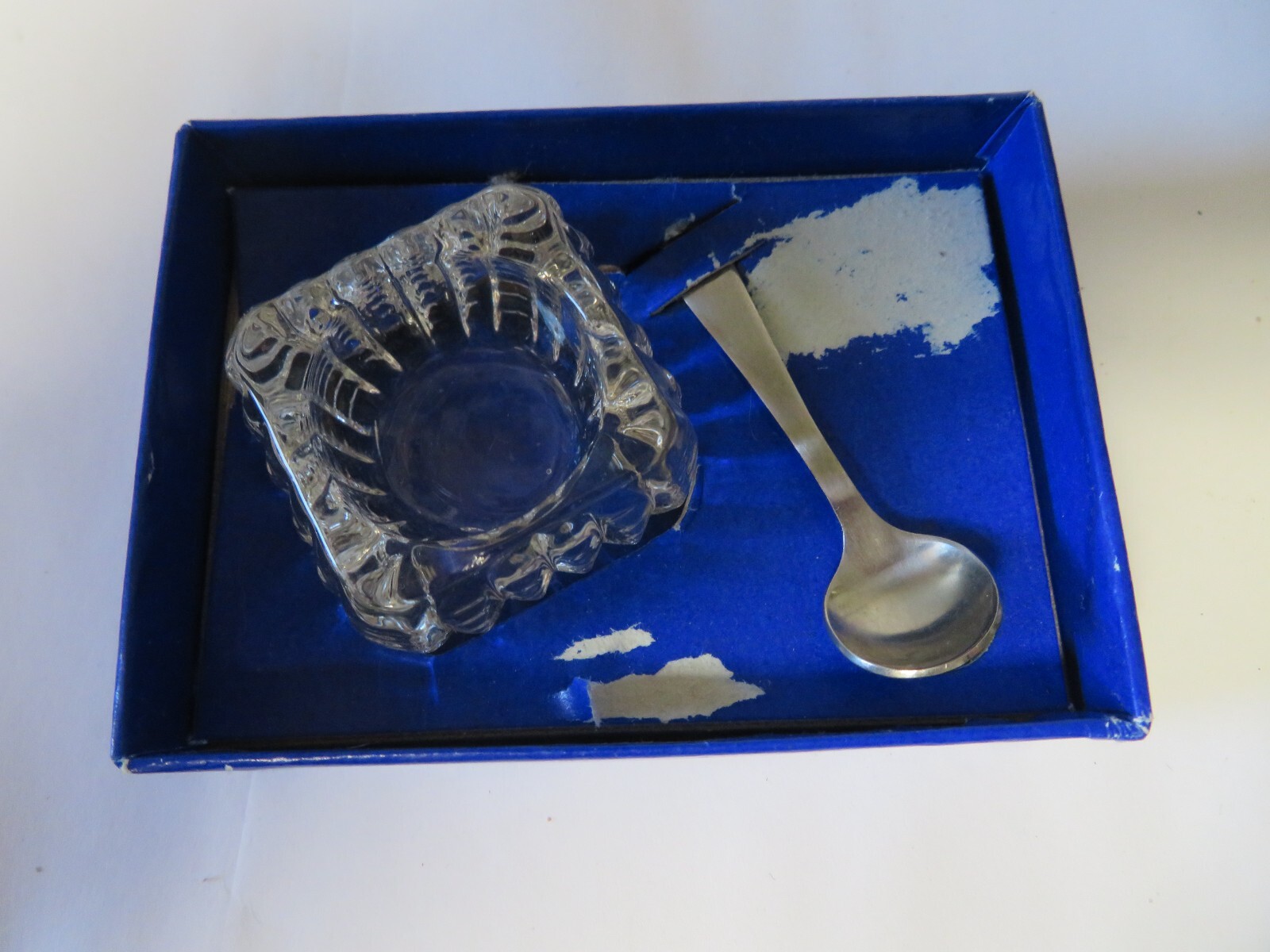 18/8 Stainless Salt Spoon Denmark w/ Cambridge Glass Salt Cellar