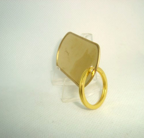 BRASS Military Style Rolled Edge Dog Tag Yellow Brass Finish  1"in. GOLD keyring