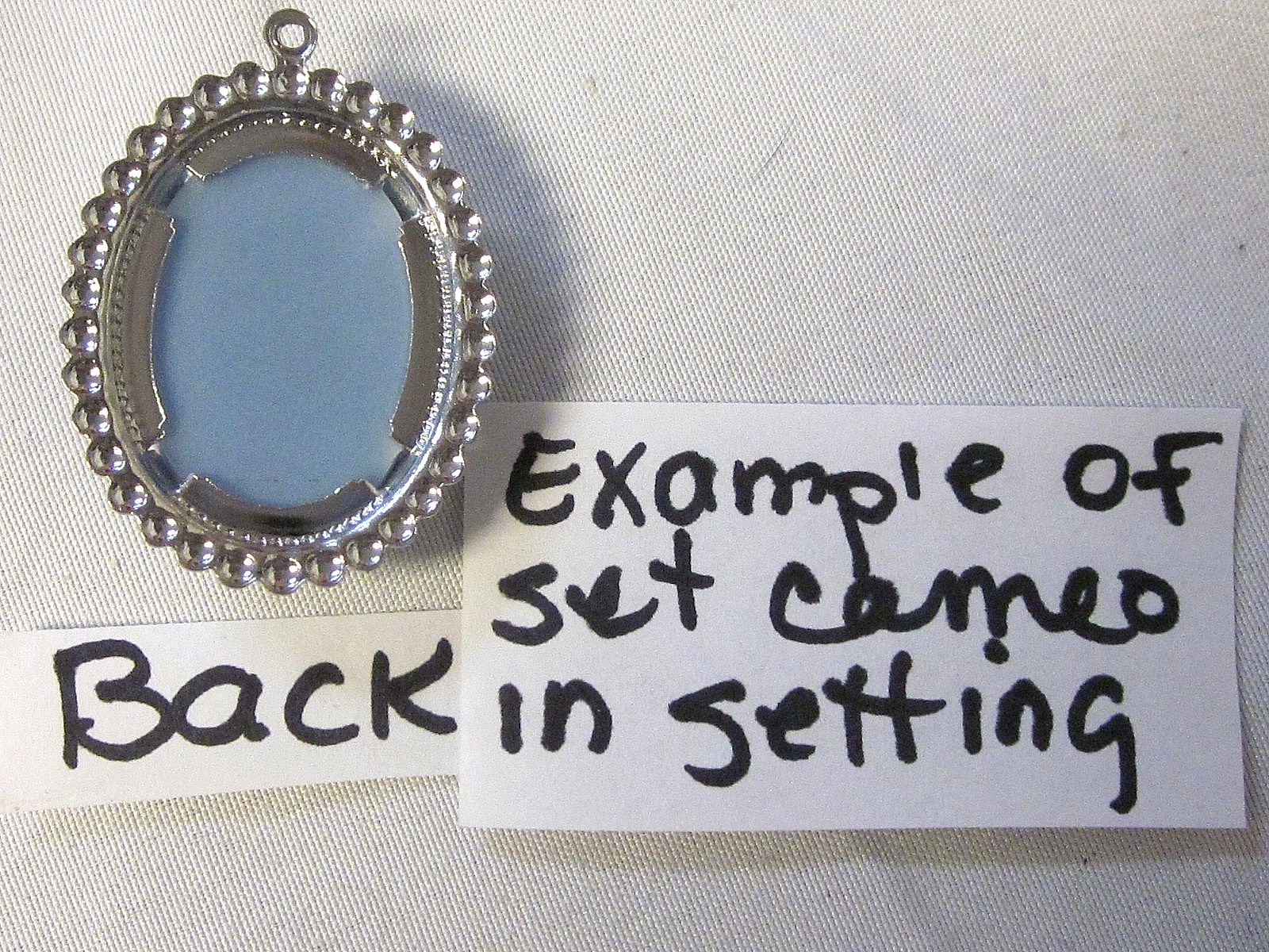 12- Rare Prong Set Rhodium Silver PLATED 25x18mm Oval Cameo Pendant Settings NOS