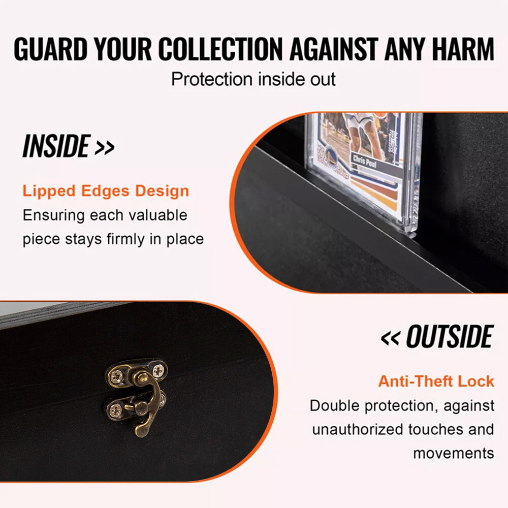 Sports Card Display Case 36 Graded Cards Baseball Wooden Frame UV Protection