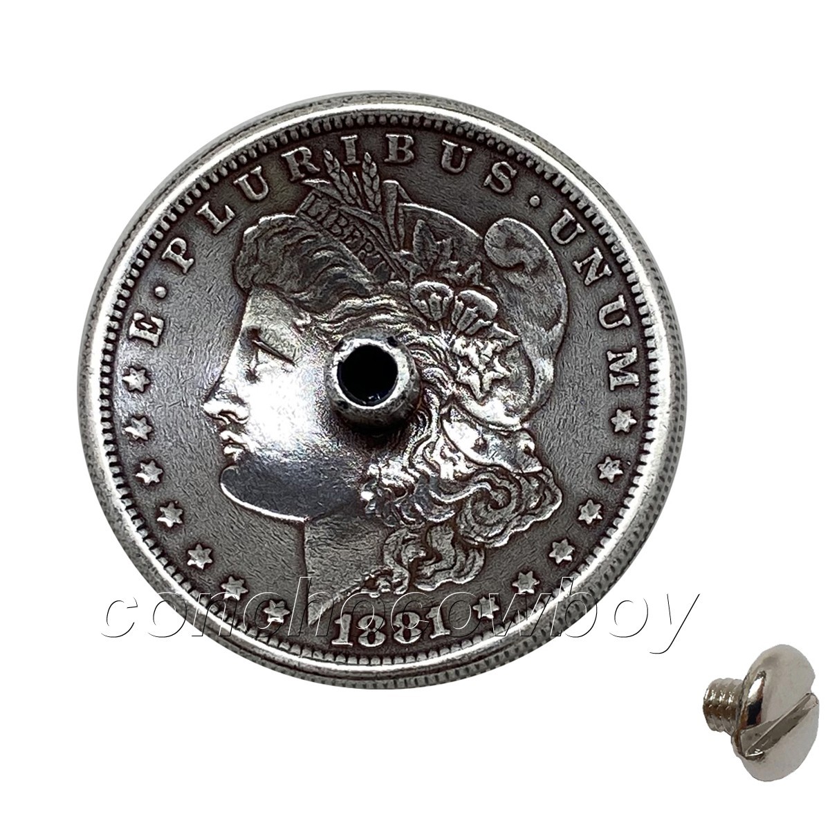 Eagle Side Morgan dollar coin concho size 1-1/2" Leather Craft Art screw back