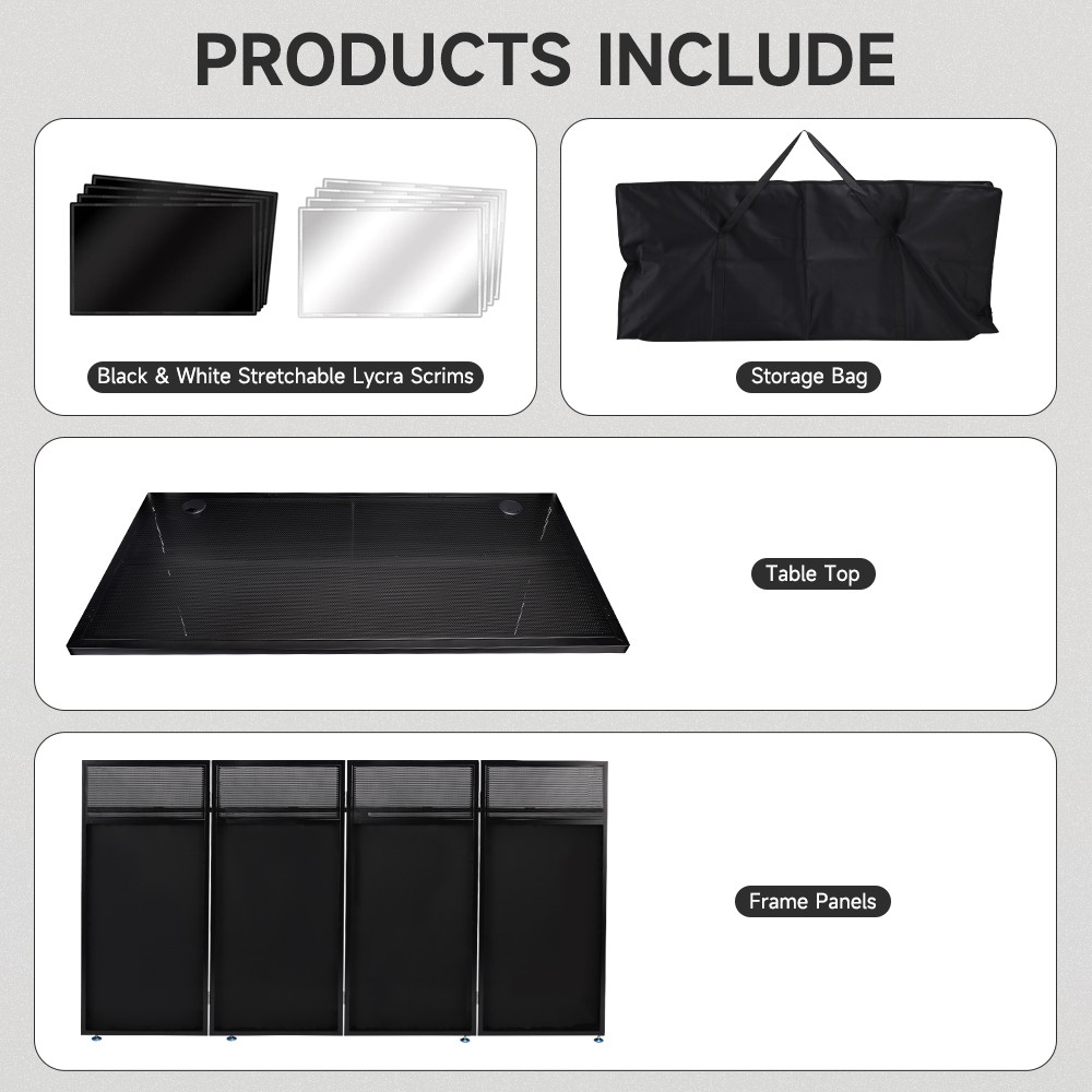 Portable DJ Facade Table Station 45"x42" Event Booth Facade Metal Foldable Frame