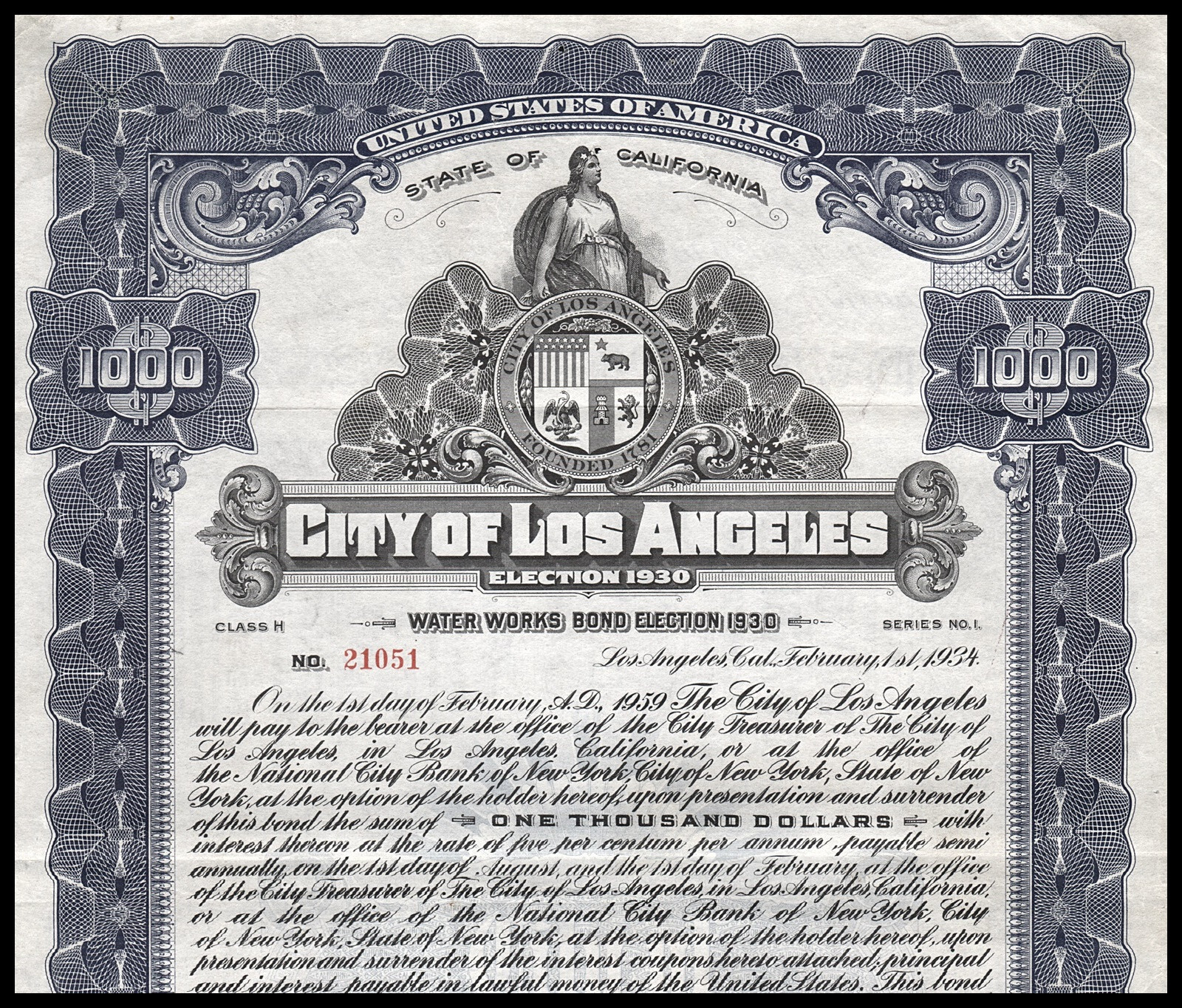 1934 California: City of Los Angeles - Water Works Bond, Election 1930