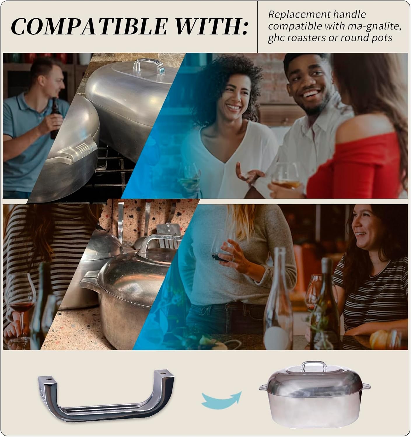 1x Replacement Handle For Magnalite,GHC Roasters,Round Pots 2 Holes are 3.57"