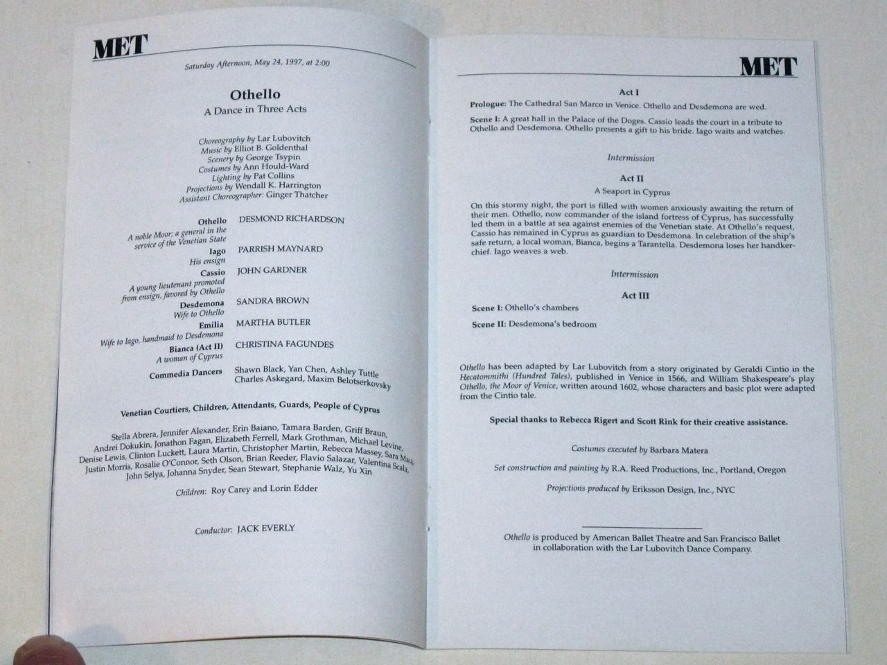 Rare 1997 AMERICAN BALLET Theatre STAGEBILL Playbill! OTHELLO at Lincoln Center!