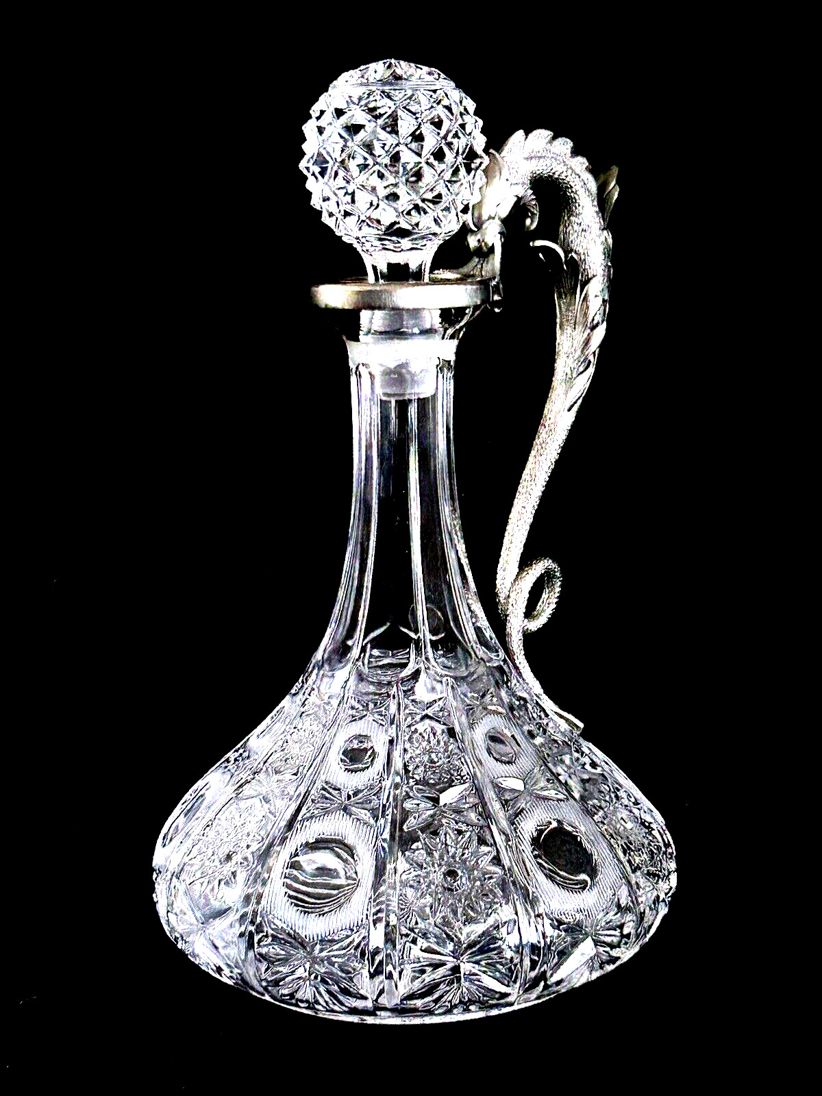 Glass Crystal Decanter Dragon Handle 11.5" Tall Italy