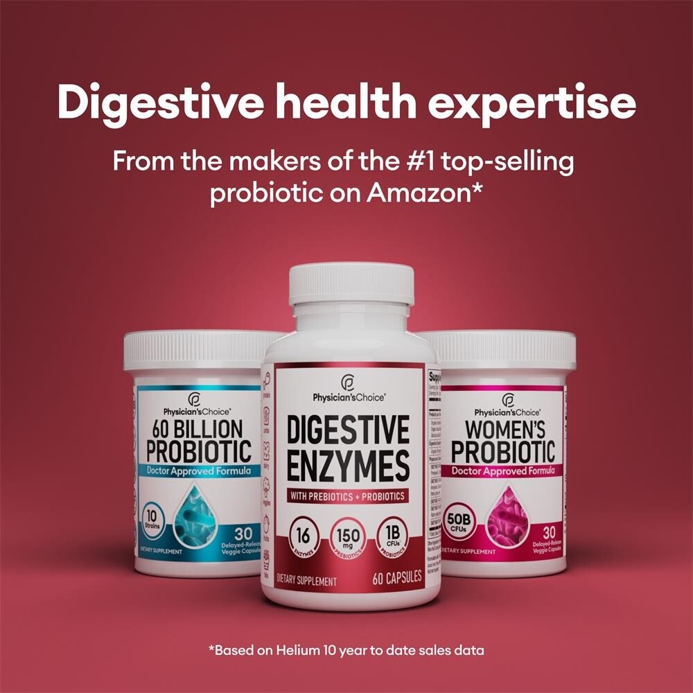 Physician's CHOICE Digestive Enzymes - Multi Enzymes, Organic Prebiotics - 60 CT