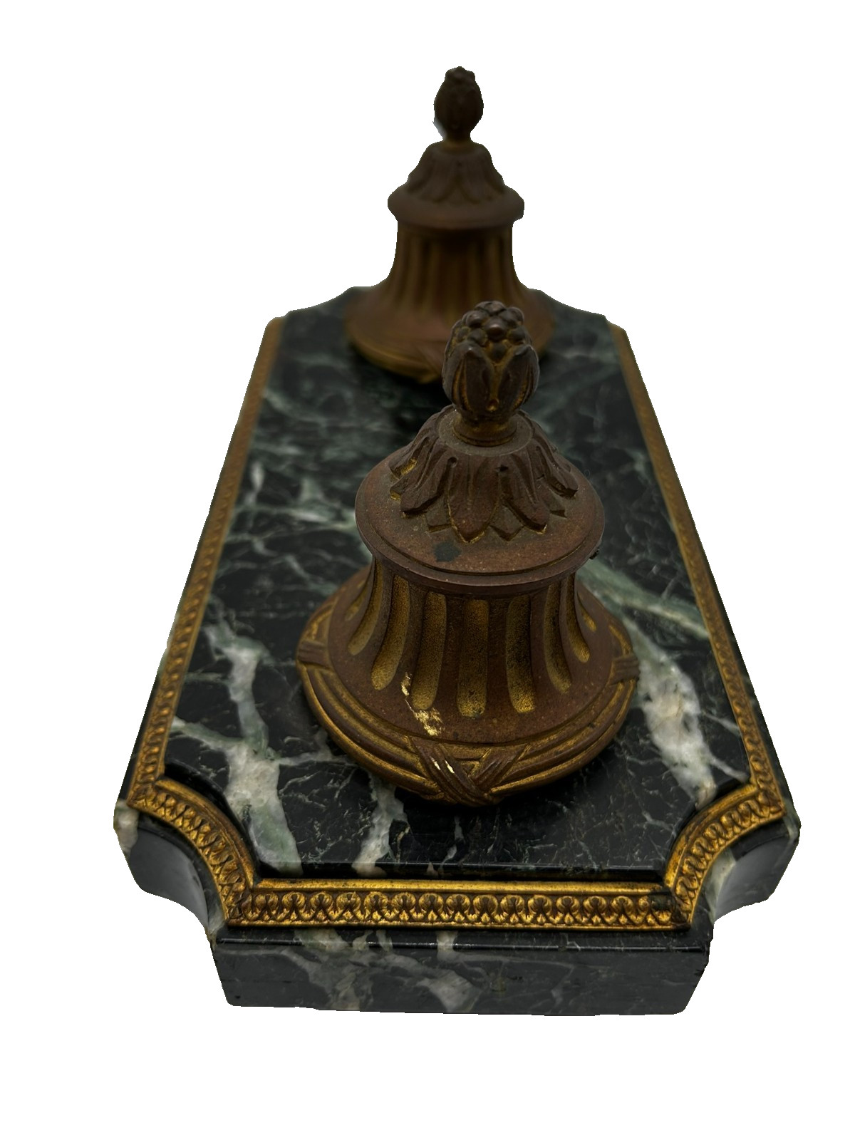 Antique Green Empire Marble and Bronze Inkwell