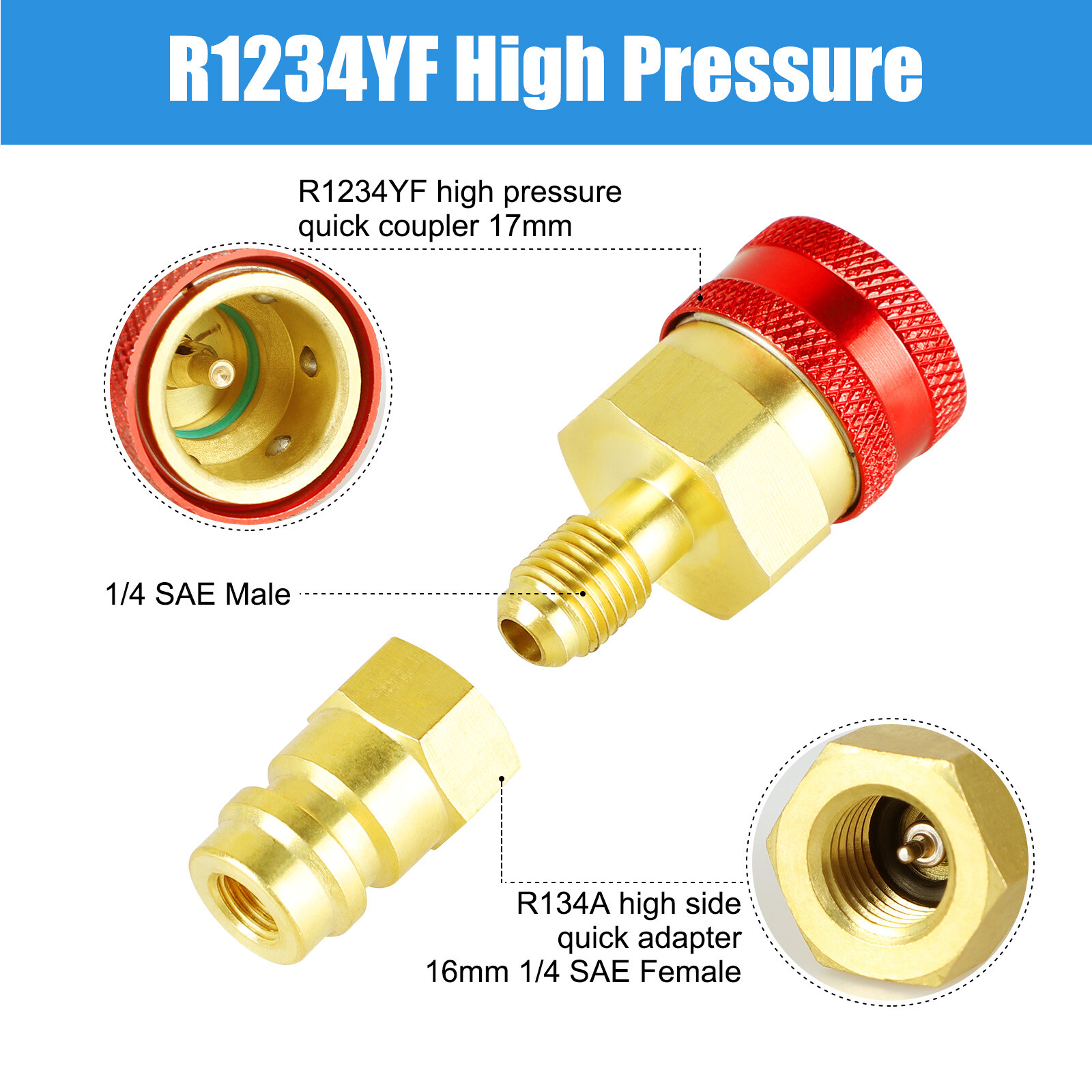 R1234YF to R134A Adapter Kit Quick Couplers High/Low Side Conversion for Car A/C