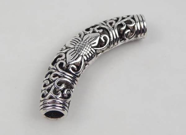54mm Antique Silver Pewter Engraved Curve Tube Connector Bead
