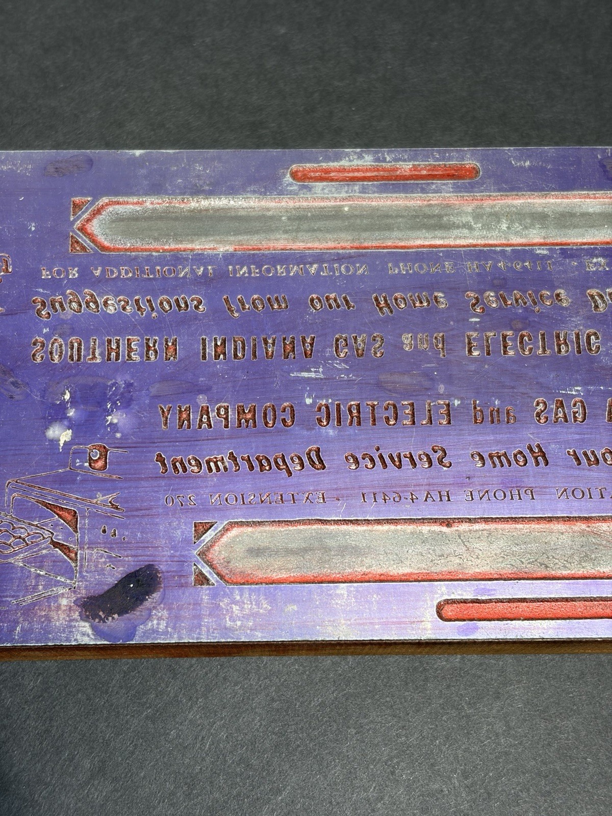 Rare Vintage Reddy Kilowatt Newspaper Print Block 8.5” S. IND Gas & Electric