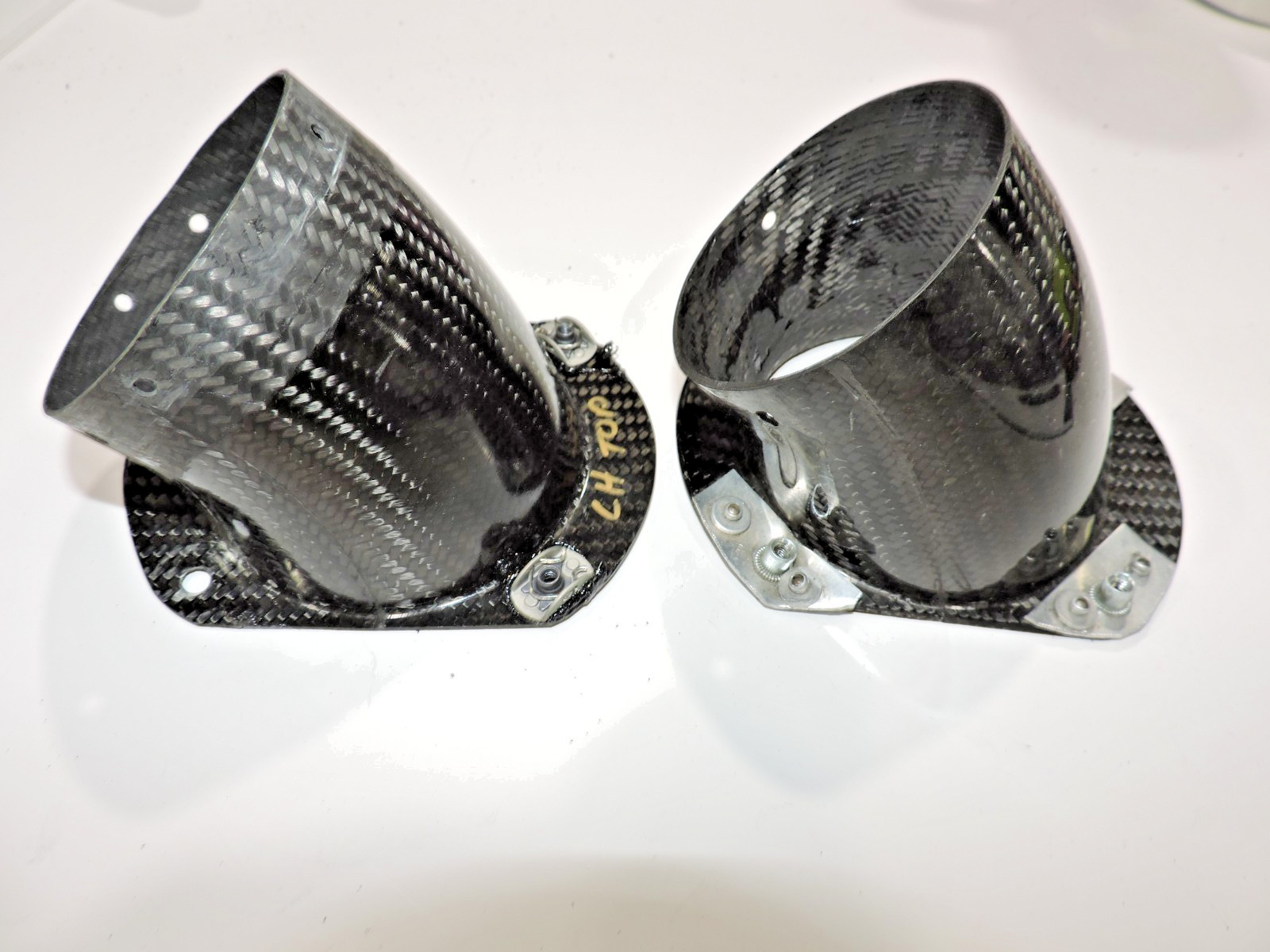 (2) Hendrick 3" carbon fiber flange ducts 45 degree Late model Nascar ARCA