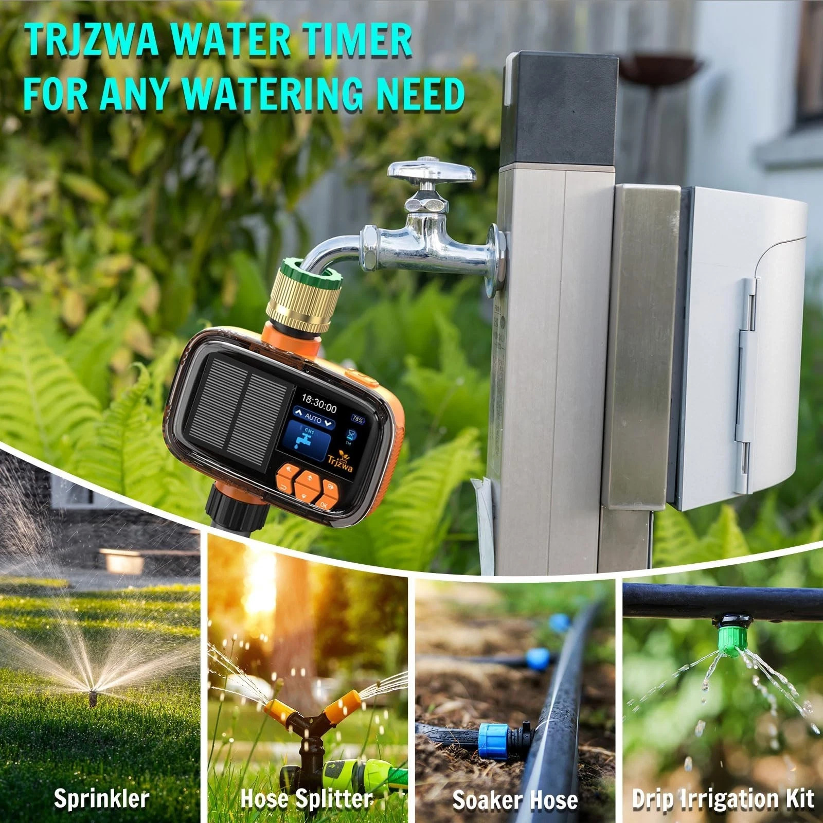 Solar Sprinkler Timer TRJZWA Water Timer, Irrigation System for Garden Hose S...
