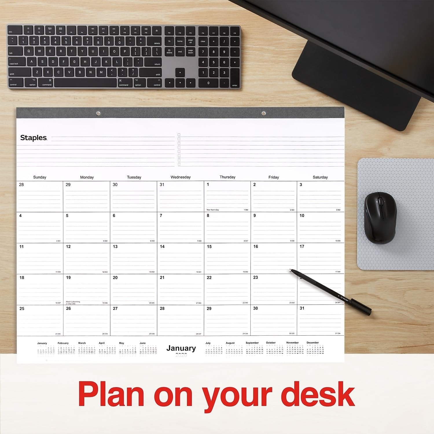 2026 Monthly Desk Pad Calendar 21.75"x17" Large Planner White/Black ST12951-26