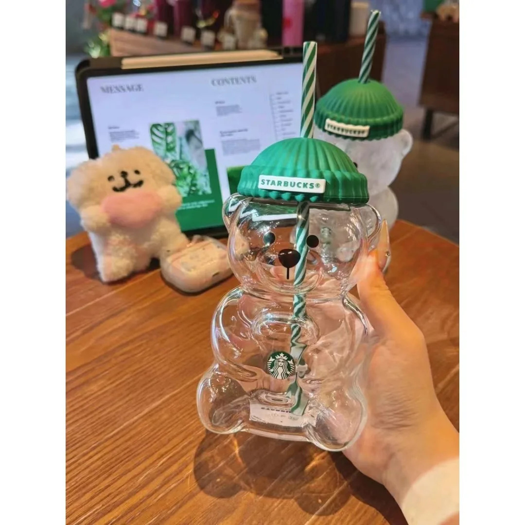 Limited Edition Starbucks Barista Bear Cup Glass Cup With Straw birthday giftLi