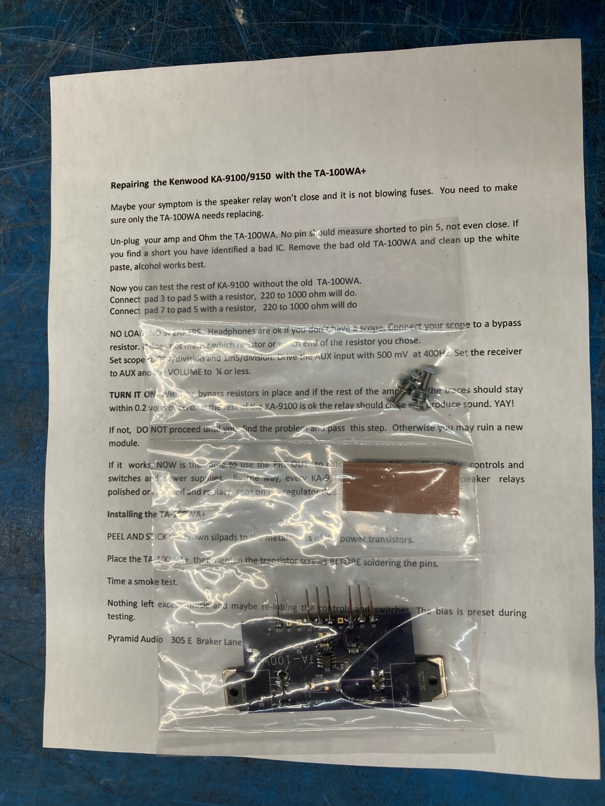 TA-100WA+ — Super Replacement for the Kenwood KA-9100, KA-9150, KA7700d