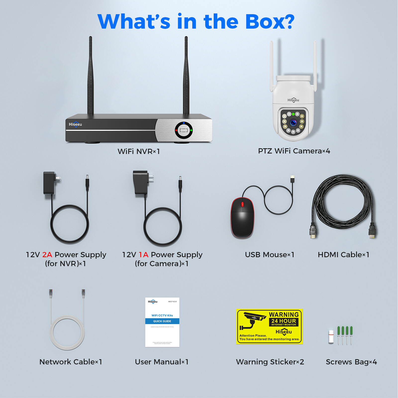 Hiseeu Wifi Security Camera System,16CH NVR,4PCS 3MP PTZ Camera,5G Wifi,No HDD