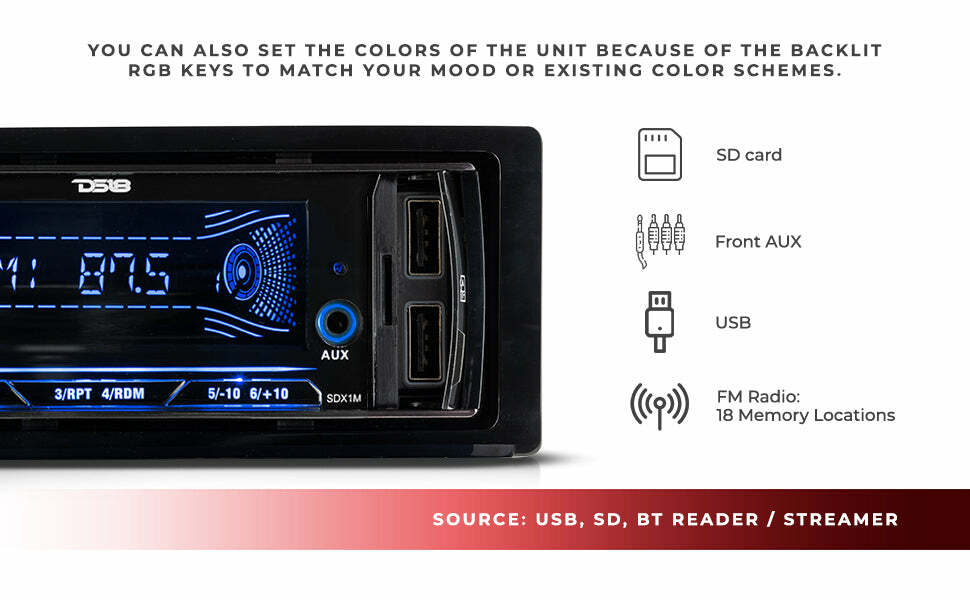 DS18 SDX1M Single Din Radio Headunit Digital Media Receiver Bluetooth Dual USB