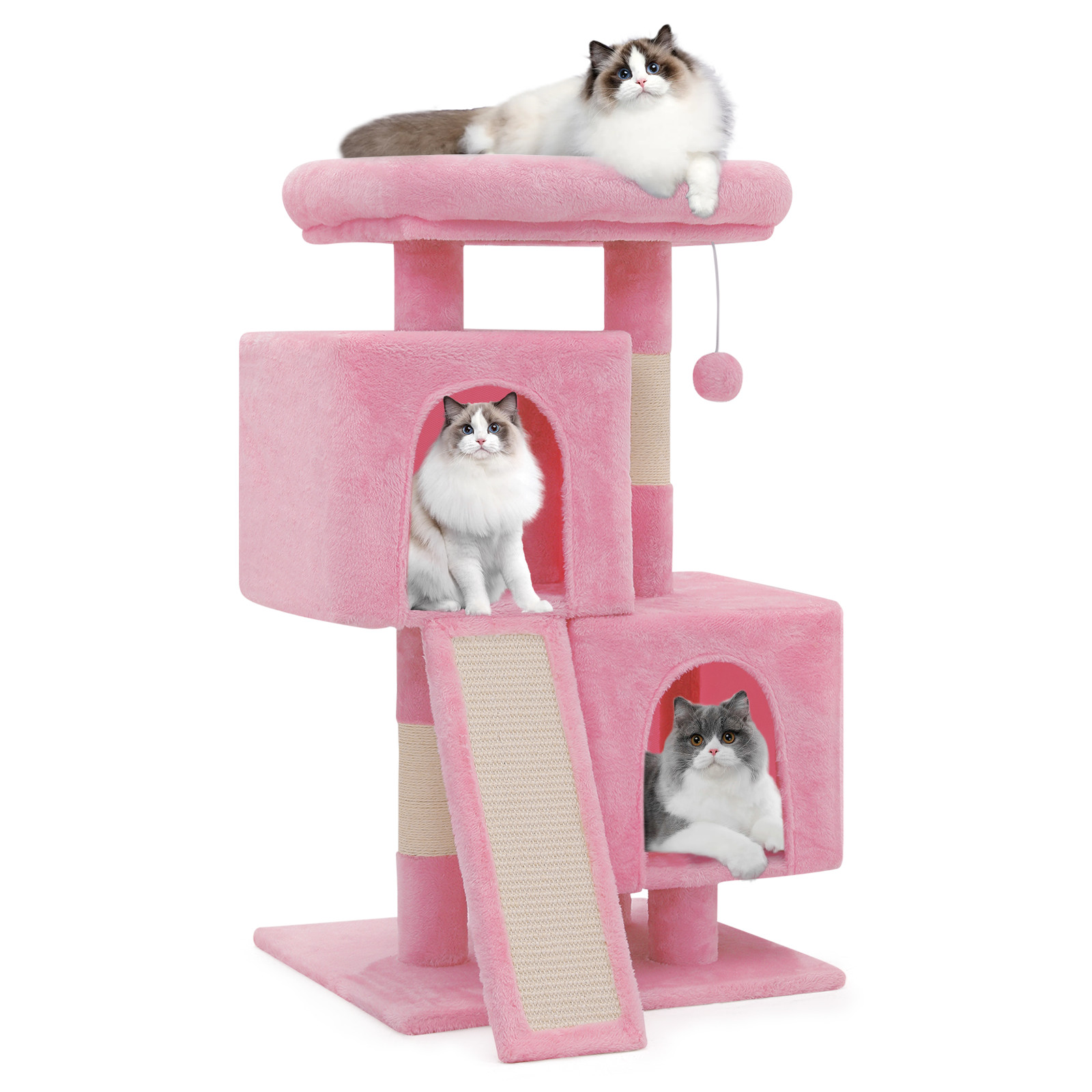 34'' Pink Cat Tree Cat Tower Scratching Board Multi-level Small Scratching Post