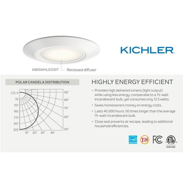 Kichler Horizon Downlight LED 3000K T24, White - 43855WHLED30T