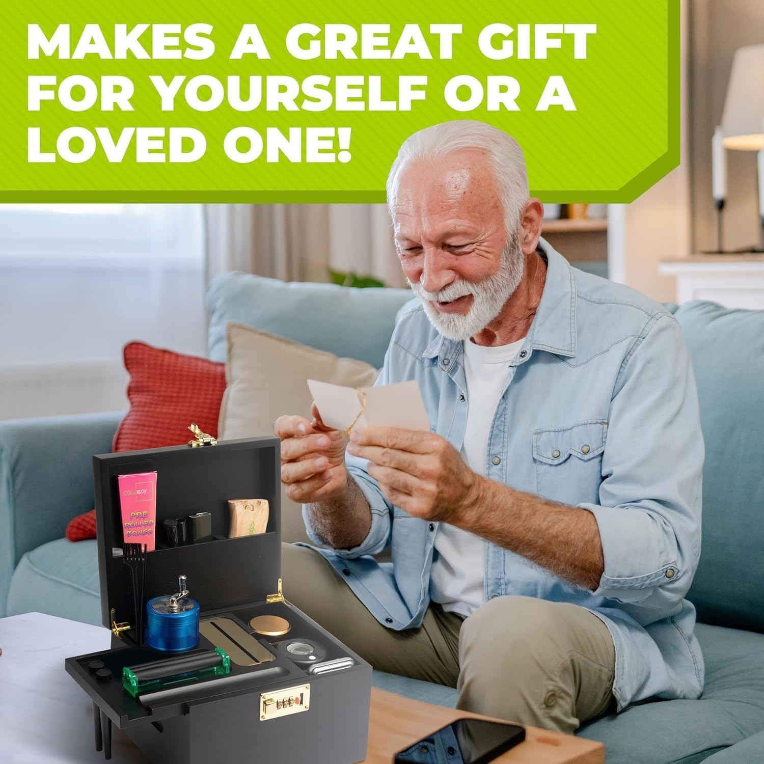 Smell Proof Stash Box with Rolling Tray, Built-In Combo Lock & 21 Accessories